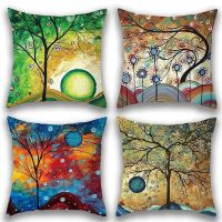 （ALL IN STOCK XZX）Cushion 45X45cm cotton linen abstract tree pillowcase waist pillowcase sofa home bedroom decoration   (Double sided printing with free customization of patterns)