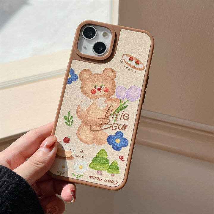 เคส-blush-little-bear-tulip-สำหรับ-iphone14promax-cartoon-bowknot-เคส-little-bear-สำหรับ-iphone12promax-เคสโทรศัพท์สีน้ำตาลสำหรับ-iphone13-เคสโทรศัพท์สีน่ารักสำหรับ-iphone11