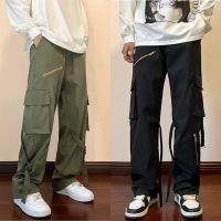 [S-4XL] Mens Autumn American Fashion Vintage Straight Large Pocket Casual Loose Overalls Trousers