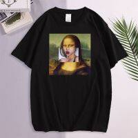 Mens T Shirt Mona Lisa Eating Candy After Changing Her Face Funny Print Tees Men Soft Loose Harajukua