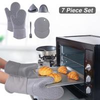 7Pcs Silicone Oven Gloves Heat-Resistant Oven Mitt Pot Holder Non Slip Microwave Grilling Pad Hand Clip Kitchen BBQ Cooking Tool Potholders  Mitts   C
