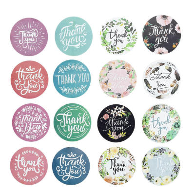 Round Thank You Labels Decoration Supplies Stickers Assorted Round Labels DIY Party Flowers Stickers Self Adhesive Roll Labels