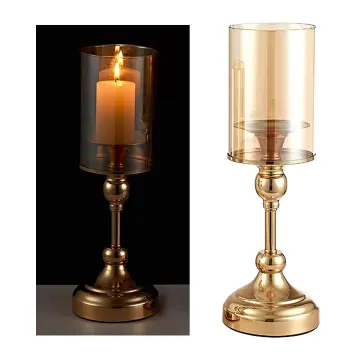 European Candelabra Pillar Candle Holders Decorative Vintage Candlestick  Metal Golden Stand Home Decors for Bedroom Living Room Wedding Party Church  Table Centerpiece Cozy