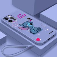 Disney Art Stitch Casing Ponsel Cinta Keren untuk Apple iPhone 14 13 12 Mini 11 XS Pro Max X XR 8 7 6 Plus SE Sampul Tali Cair Lembut