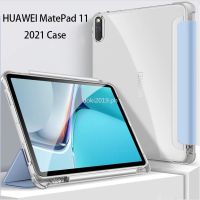 สำหรับ Huawei Matepad 11 2021 Matepad 10.4 2022 T10S T10 Pro 10.8เคสโปร่งใสพร้อมที่ใส่ดินสอสมาร์ทตั้งได้แบบสามพับปกหนัง PU