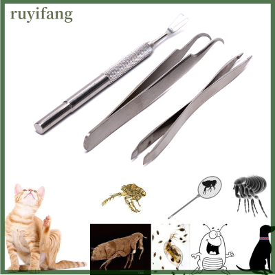 ruyifang ชุดเครื่องมือกำจัดเห็บหมัดสำหรับสัตว์เลี้ยงคลิปหนีบแหนบส้อมสแตนเลส