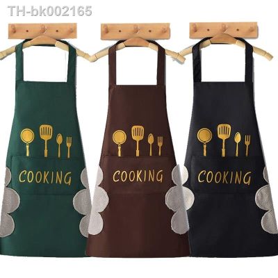♧◄✒ Kitchen Apron With Hand Wipe Pockets Big Pocket Handwiping Waterproof For Cooking Baking Oilproof Waterproof Apron