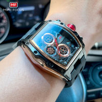 MINI FOCUS นาฬิกาควอตซ์ผู้ชายทหารกีฬาซิลิโคนกันน้ำนาฬิกาข้อมือ Chronograph วันที่ Luminous Hands Tonneau Case