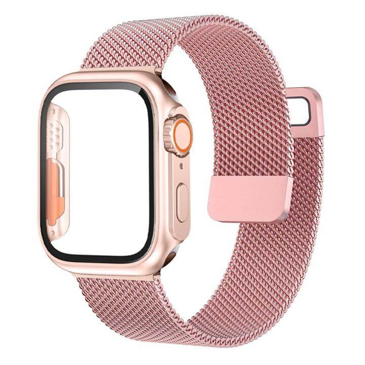 glass-case-strap-for-apple-watch-band-40mm-44mm-45mm-41mm-45-44-mm-cover-milanese-loop-bracelet-correa-iwatch-series-7-se-45-6-8-straps