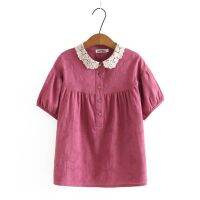 HOT”【มีไซส์ใหญ่】Plus Size XL-4XL Womens Full Cotton Short Sleeve Blouse Ladies Vintage A-line Tops