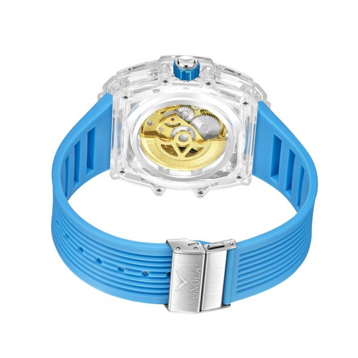 onola-นาฬิกาข้อมือสำหรับผู้ชายผู้หญิง-fashion-jam-tangan-อัตโนมัติกลวงลำลองกันน้ำโปร่งใสนาฬิกาช่าง