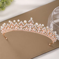 ผู้หญิง Headpeice เครื่องประดับผม Rose Gold สี Tiara Handmade Bright เลียนแบบ Pearl Rhinestone มงกุฎเจ้าสาวงานแต่งงาน Headband XH