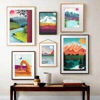 Nordic Landscape Wall Art Arches Banff โปสเตอร์และพิมพ์ Mountain River Forest ภาพวาดผ้าใบ Tracing รูปภาพสำหรับตกแต่งบ้าน New