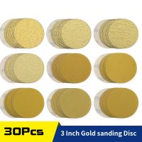 ❁ 3 Inch Gold Hook and Loop Sanding Discs for DA Sanders 30 Piece Sandpaper 75mm Finishing Discs for Automotive and Woodworking