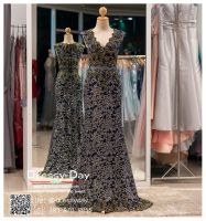 PFL044 ชุดราตรียาวแขนกุด คอวี ชุดไปงานแต่งกลางคืน ชุดราตรีคนอ้วน สวยๆ