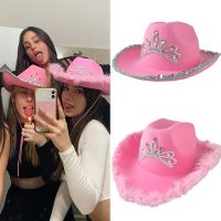 2021 Western Style Pink Cowboy Hat Tiara Cowgirl Cap for Women Girl Tiara Cowgirl Hat Cowboy Cap Birthday Costume Party Hat