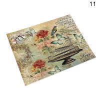 Jiam Shabby Chic Placemat กระดาษข้าวสำหรับ Decoupage ตกแต่งโต๊ะผ้าลินินสไตล์วินเทจแผ่นที่รองแก้วถักลายดอกไม้ชามแก้วกาแฟ42x32CM เสื่อ