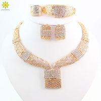 Jewelry Sets Gold Color African Beads Collar Statement Necklace Earrings celet Fine For Women Crystal Party Accessories