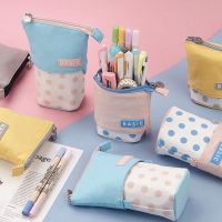 ✺◈☂ New Creative Retractable Pencil Case Simple Dots Printed Large Capacity Pen Case Pen Holder Office Stationery Storage Pencil Bag