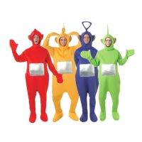 【Lao Zhang Fashion Cosplay】ผู้ใหญ่ Tinky Winky Teletubbies Jumpsuit เครื่องแต่งกายสำหรับฮาโลวีนคอสเพลย์ Carnivail ผู้ปกครองเด็กชุดปาร์ตี้ผู้ชายผู้หญิง