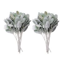 20 Pcs Artificial Flocked Lambs Ear Leaves Dusty Miller Stems Flocked Oak Leaves Lambs Ear Leaf for Home Wedding DIY