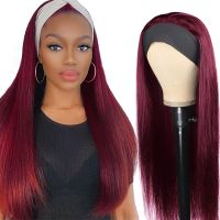 T1B/Burgundy #99J Straight Hair Headband Wigs For Black Women Cranberry Hair Peruvian Full Machine Made Colored Human Hair Wigs Wig  Hair Extensions P