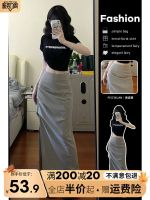 ❃✐∏ Gray tooling skirt womens summer 2023 new small high waist slim wrap hip long skirt pleated skirt