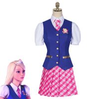 2023High quality new style movie Barbie cos costume princess college uniform Delancy Barbie dress tights cosplay costume