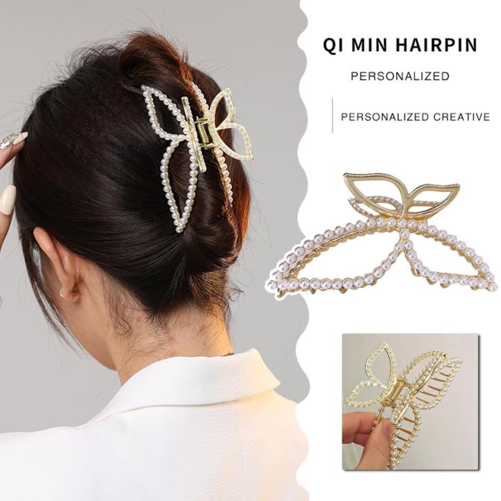 Pearl Hair Clip Women Simple Metal Hollow Butterfly Clip Hair Hair Headwear  Claw Crab Fashion Accessories Girl N3L5 