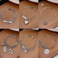 พร้อมส่ง สร้อยข้อมือเงิน สร้อยงานพรีเมี่ยม ชุบทองคำขาวแท้18K สแตนเลส MDJewelry Bracelet สายแฟชั่นห้ามพลาด ข้อมือไม่ลอกไม่ดำ