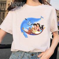 【HOT】เสื้อยืดแขนสั้น พิมพ์ลายการ์ตูน Disneys Aladdin Princess Jasmine สไตล์ฮิปฮอป แฟชั่นฤดูร้อน สําหรับผู้หญิง และผู้ชาย100%cotton