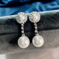 OEVAS 100 925 Sterling Silver Pearl Drop Earrings For Women Sparkling High Carbon Diamond Wedding Party Fine Jewelry Wholesale