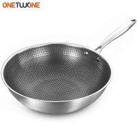 NEW Uncoated woknon-stick panStainless steelHoneycomb designUniform heatingFor Electric Induction and Gas Stoves