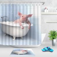 Animals Piggy Shower Curtain Cute Pig Bathtub Bathe Pattern Bath Curtains Fabric Bathroom Curtains Kids Bath Accessories