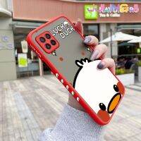 Jlingji เคสปลอกสำหรับ Samsung กาแลคซี A22 4G A22 5G ลายการ์ตูนโชคดีเป็ดบางขอบสี่เหลี่ยมด้านข้างดีไซน์ใหม่กันกระแทกมีน้ำค้างแข็งโปร่งใสแข็งเคสมือถือปลอกซิลิโคนคลุมทั้งหมดเคสป้องกันกล้องนุ่ม