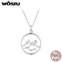 WOSTU Original 925 Sterling Silver 3D Layer Mountain Necklace Natural Sun Scape Pendant For Women Daily Wear Simple Jewelry Gift