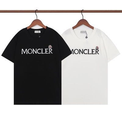 Monclerian เสื้อยืดแขนสั้นสำหรับทั้งหญิงและชายสไตล์เดียวกันผ้าฝ้ายบริสุทธิ์ตราปักสามมิติเสื้อแบบหลวมลำลองอินเทรนด์