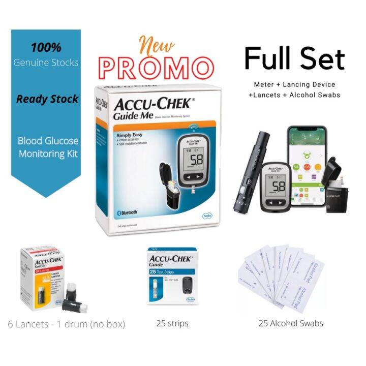 ACCU CHEK GUIDE ME METER + 25 STRIPS + 25 ALCOHOL SWAB + 6 FASTCLIX (1