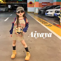 Ryn studio Aiyaya เสื้อผ้าเด็กผู้หญิง เดรสเด็กผู้หญิง ชุดเดรสเด็กสไตล์สุดชิค แขนยาว พอดีกับเด็กสาว（588）