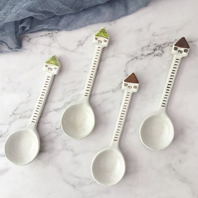 Handmade Clay Spoons Japanese Cartoon House Dessert Spoon Cute Hand-painted Small Spoon Childrens Tableware Kitchen Supplies Serving Utensils