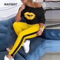 【YP】 Verão feminino casual impresso três quartos manga completa calças pijamas homewear ternos um ombro fora loungewear conjuntos dropshipping