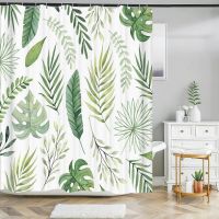 Green Leaf Plants and Flowers Shower Curtain Print Modern Nordic Minimalist Polyster Home Decor Bathroom Curtain with Hooks