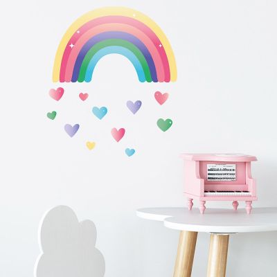[24 Home Accessories] การ์ตูน Love Rainbow สติ๊กเกอร์ติดผนังสำหรับห้องเด็กห้องนั่งเล่นห้องนอนตกแต่งวอลล์เปเปอร์สีภาพจิตรกรรมฝาผนังเนอสเซอรี่สติกเกอร์
