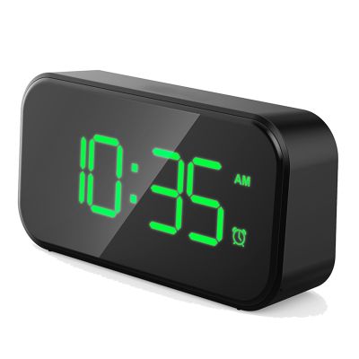 Bedside Clock USB Clock for Bedrooms with 6 Levels of Brightness Snooze (Black Appearance + Green Font)