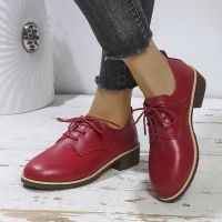 Women Oxfords Fashion Flats Woman British Style Footwear With Lace up Thick Heel Shoes Plus Size 43 Ladies Brogue Women Shoes