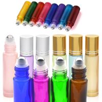 1pcs 10ml Portable Pearl Colorful Thick Glass Empry Essential Oil Perfume Roller Bottles Travel Refillable Rollerball Frosted Vi