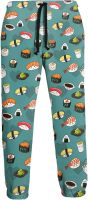 Mens Sweatpants Sushi Print Lounge Pants Lightweight Jogger Sweatpants Casual Running Trousers with Pocket Green