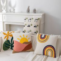 Cartoon Abstract Embroidery Cushion Cover 45*45 Soft Velvet Decorative Pillow Cover for Sofa Home Floor Throw Pillow Cases