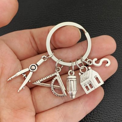 letter A-Z New House key ring Compass Ruler Keychain Real Estate Architect Keychain Engineer Engineering Student Drawing gifts Key Chains