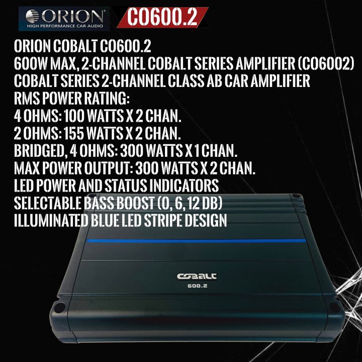 เพาเวอร์แอมป์-orion-รุ่นcobalt-co-600-2-แอมป์-class-ab-2ch-กำลังขับ-600วัตต์-ขนาดกะทัดรัดนี้ใช้พื้นที่ไม่มาก-เพาเวอร์แอมป์-เครื่องเสียงติดรถยนต์